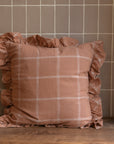Alma Pink Square Cushion Ruffle Edge Check Pattern