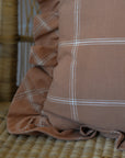 Alma Pink Square Cushion Ruffle Edge Check Pattern