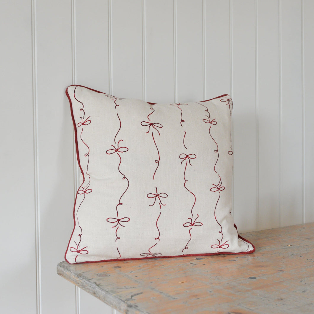 Bow Print Cushion White & Red