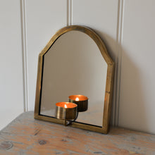 Load image into Gallery viewer, Brass Mirror with Tea Light Holder