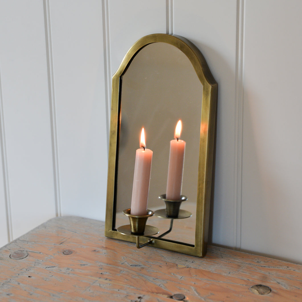 Brass Wall Candle Holder With Mirror