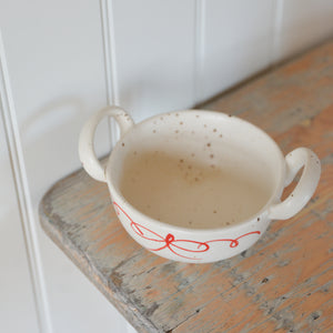 Ceramic Red Bow Serving Bowl with Handles