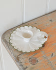 Scalloped White Candle Holder / Green