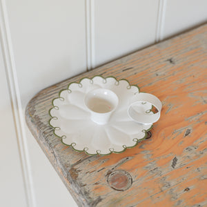 Scalloped White Candle Holder / Green