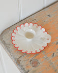 Scalloped White Candle Holder / Red