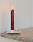 Scalloped White Candle Holder / Red