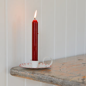 Scalloped White Candle Holder / Red