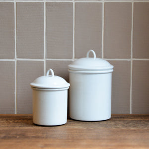 White Tin Storage Jars Set of Two