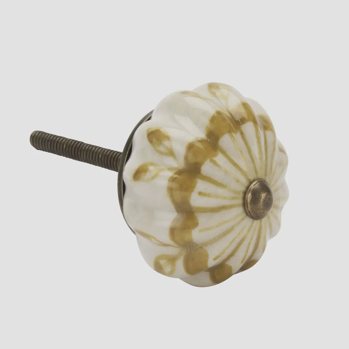 Patterned Ceramic Knob / Mustard &amp; Cream