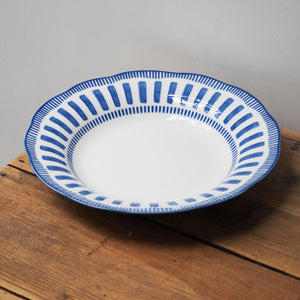French Porcelain Scalloped Dessert Bowl / Blue