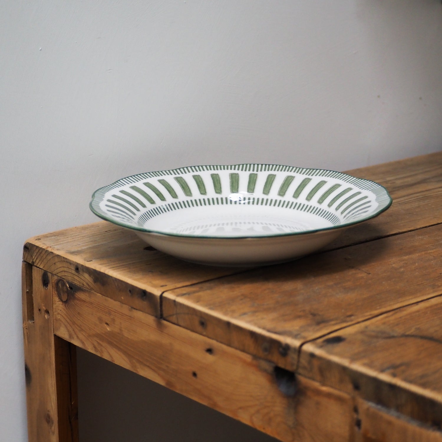 French Porcelain Scalloped Dessert Bowl / Green