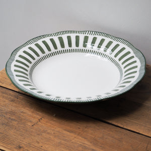 French Porcelain Scalloped Dessert Bowl / Green
