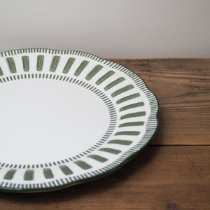 French Porcelain Scalloped Dinner Plate / Green