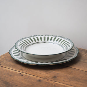 French Porcelain Scalloped Dinner Plate / Green