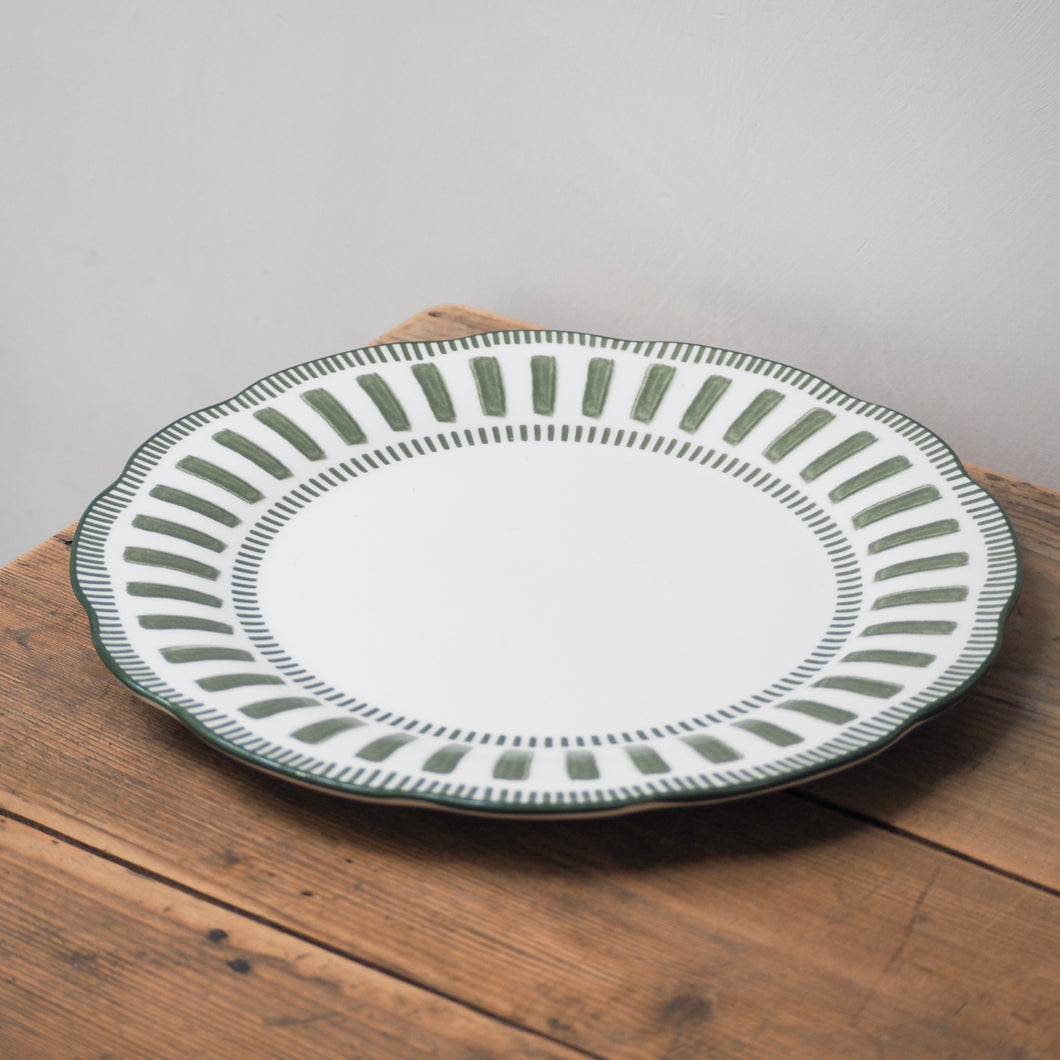 French Porcelain Scalloped Dinner Plate / Green