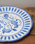 French Porcelain Scalloped Floral Lunch Plate / Blue