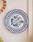 French Porcelain Scalloped Floral Lunch Plate / Blue