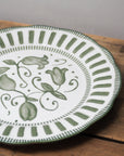 French Porcelain Scalloped Floral Lunch Plate / Green