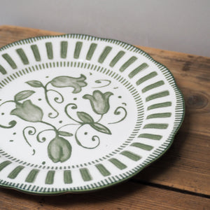 French Porcelain Scalloped Floral Lunch Plate / Green