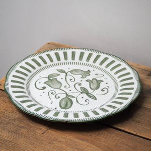 French Porcelain Scalloped Floral Lunch Plate / Green