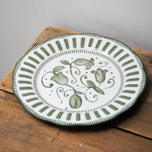 French Porcelain Scalloped Floral Lunch Plate / Green
