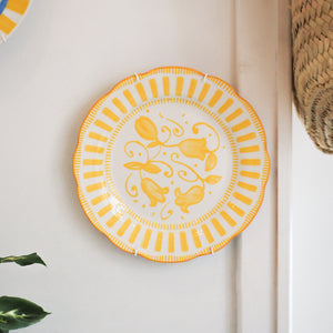 French Porcelain Scalloped Floral Lunch Plate / Yellow