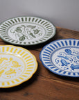 French Porcelain Scalloped Floral Lunch Plate / Yellow