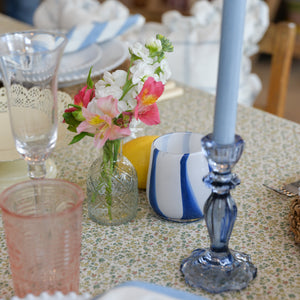 Glass Tealight Holder / Blue Stripe