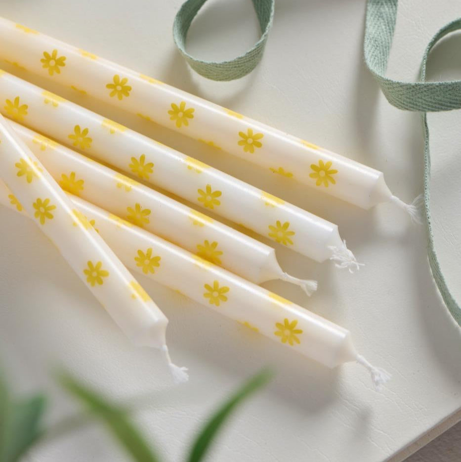 Yellow Flower Print Taper Candle