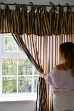 Load image into Gallery viewer, Pair of Ruffle Topped Blue Striped Curtains