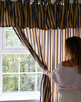 Pair of Ruffle Topped Blue Striped Curtains