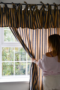 Pair of Ruffle Topped Blue Striped Curtains