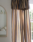 Pair of Ruffle Topped Blue Striped Curtains