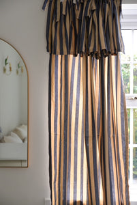 Pair of Ruffle Topped Blue Striped Curtains