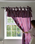 Pair of Ruffle Topped Red and Lilac Striped Curtains