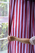 Load image into Gallery viewer, Pair of Ruffle Topped Red and Lilac Striped Curtains
