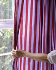 Pair of Ruffle Topped Red and Lilac Striped Curtains