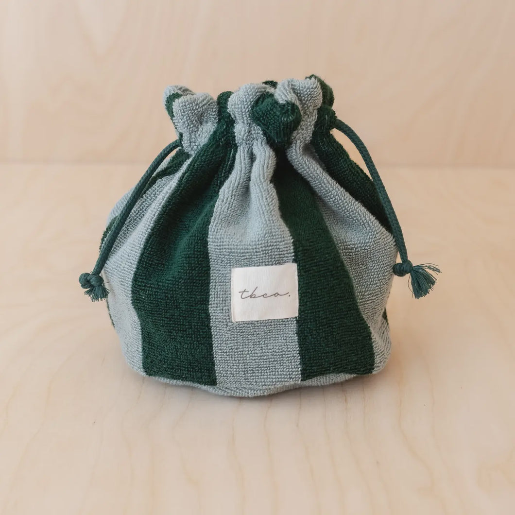 Terry Cotton Washbag in Green Stripe