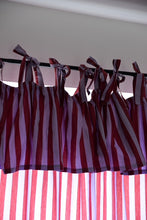 Load image into Gallery viewer, Pair of Ruffle Topped Red and Lilac Striped Curtains