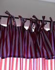Pair of Ruffle Topped Red and Lilac Striped Curtains