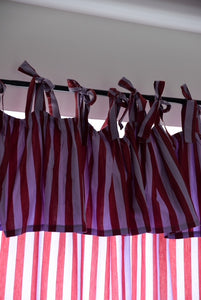 Pair of Ruffle Topped Red and Lilac Striped Curtains