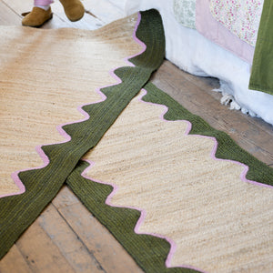 Olive Wave Jute Runner Rug  2 x 6 ft