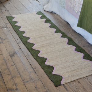 Olive Wave Jute Runner Rug  2 x 6 ft