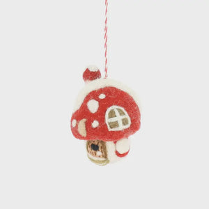 Felt Toadstool House Tree Decoration