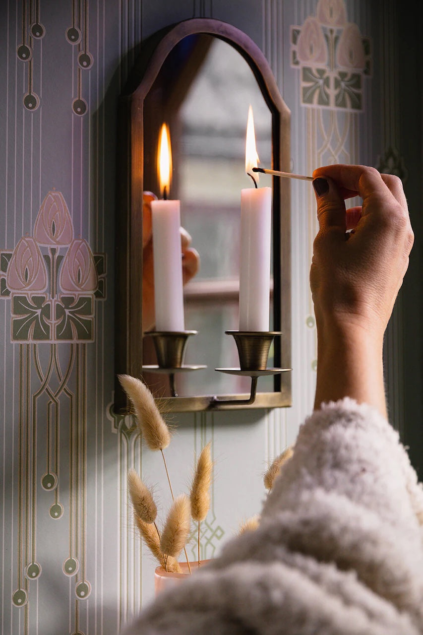 Brass Wall Candle Holder With Mirror