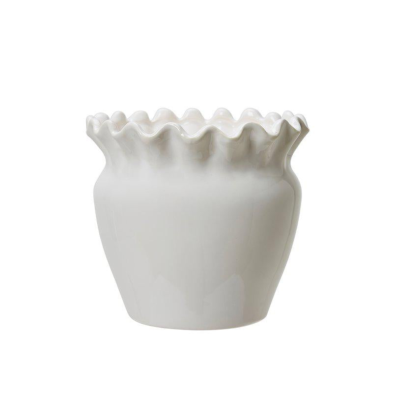 Evelina White Glazed Scalloped Plant Pot