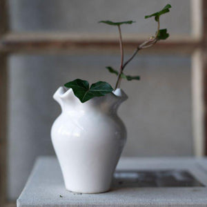 Evelina White Glazed Scalloped Mini Vase