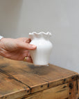Evelina White Glazed Scalloped Mini Vase