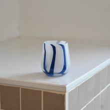 Load image into Gallery viewer, Glass Tealight Holder / Blue Stripe