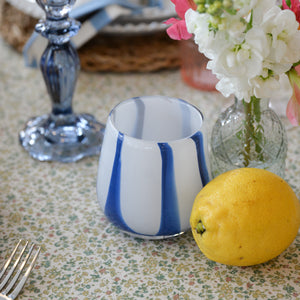 Glass Tealight Holder / Blue Stripe